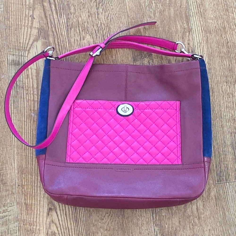 Colorblock Crossbody Hobo Coach Purse, Leather, and Suede